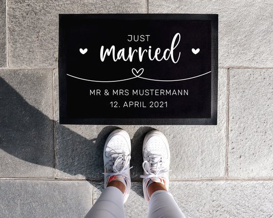 Fußmatte mit Namen und Datum | Just married – Weiß | 35x50 cm, 40x60 cm, 50x70 cm