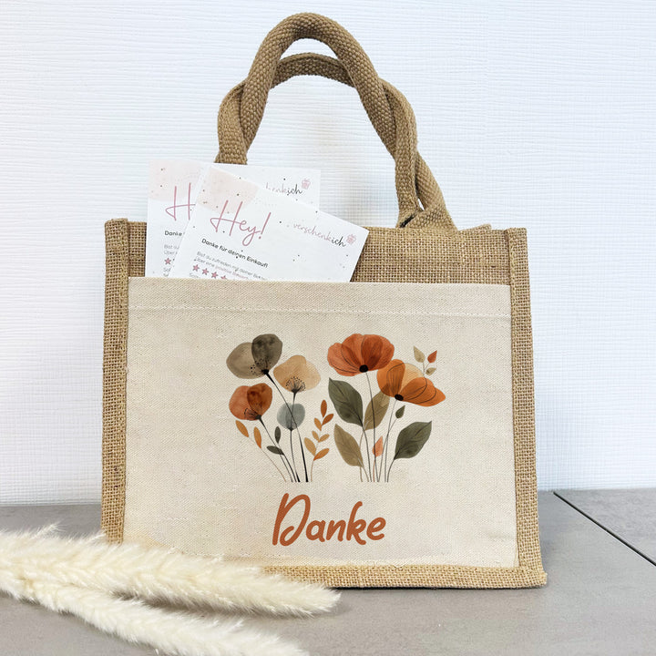 Geschenktasche Jute Pocket | Boho Blumen 1 | für dich | von Herzen | Danke | Geburtstagsgeschenk Freundin | besondere Geschenkverpackung - verschenkich.de