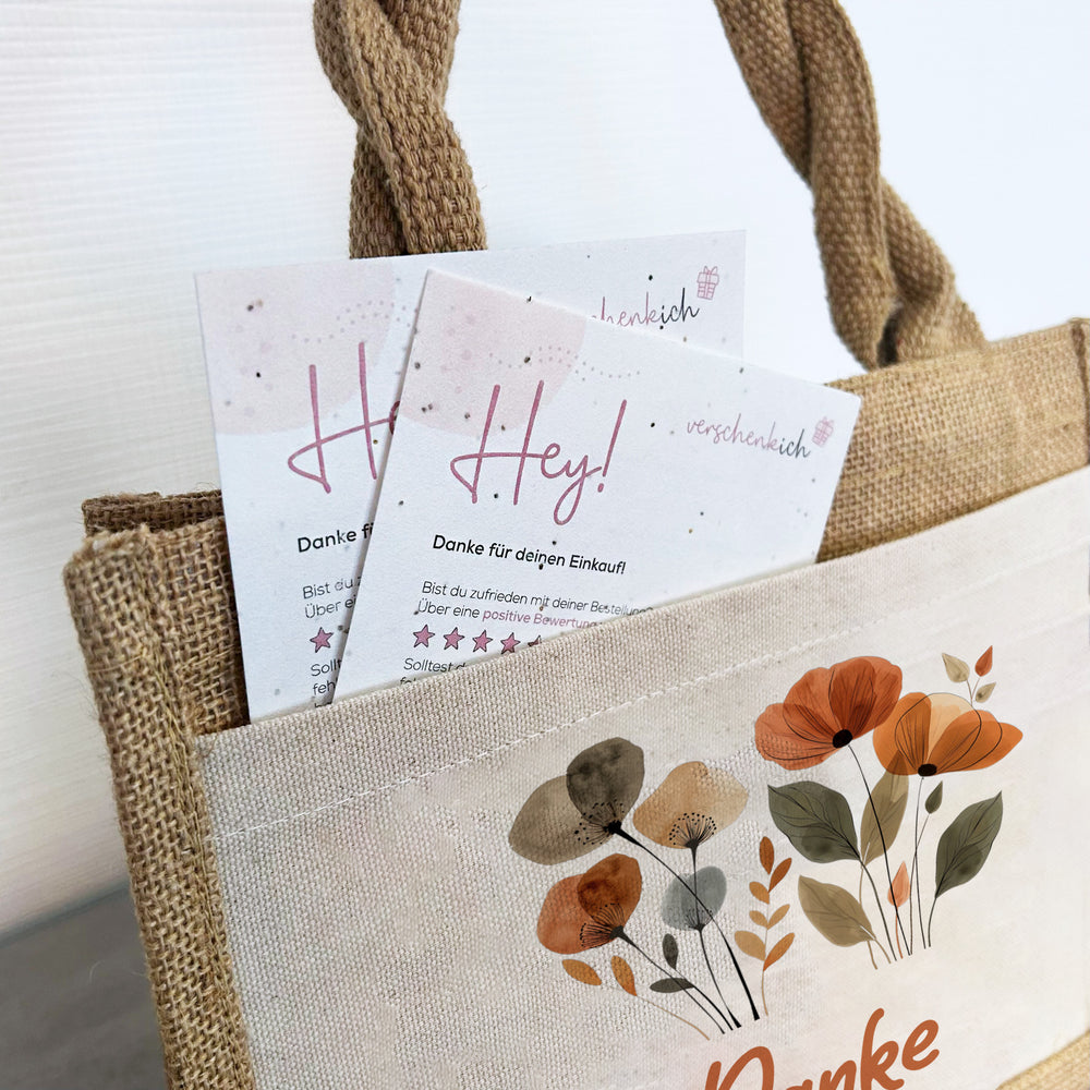 Geschenktasche Jute Pocket | Boho Blumen 1 | für dich | von Herzen | Danke | Geburtstagsgeschenk Freundin | besondere Geschenkverpackung - verschenkich.de
