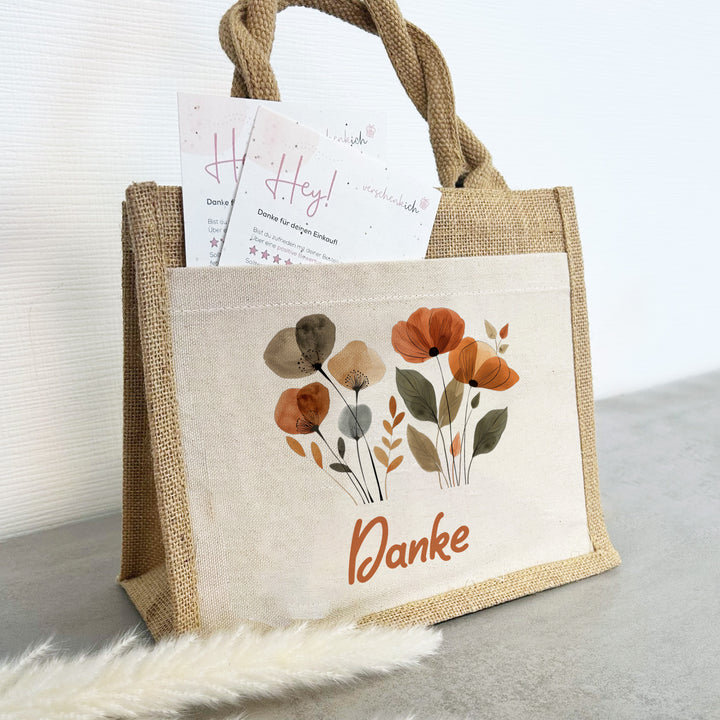 Geschenktasche Jute Pocket | Boho Blumen 1 | für dich | von Herzen | Danke | Geburtstagsgeschenk Freundin | besondere Geschenkverpackung - verschenkich.de