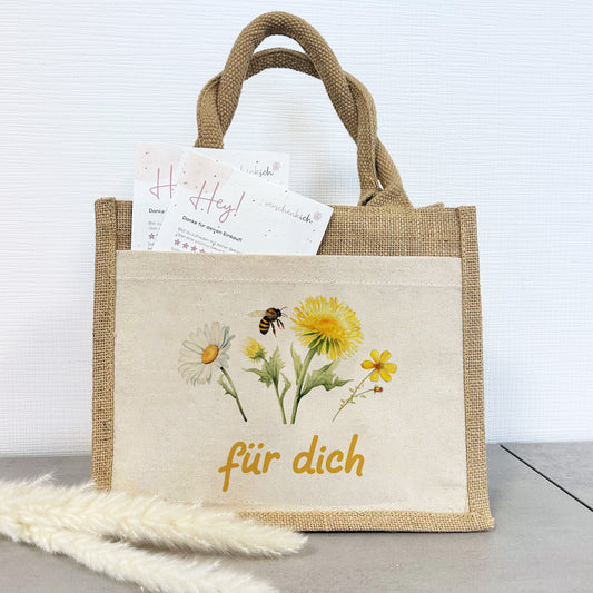 Geschenktasche Jute Pocket | Wild Blumen 1 | für dich | von Herzen | Danke | Geburtstagsgeschenk Freundin | besondere Geschenkverpackung - verschenkich.de