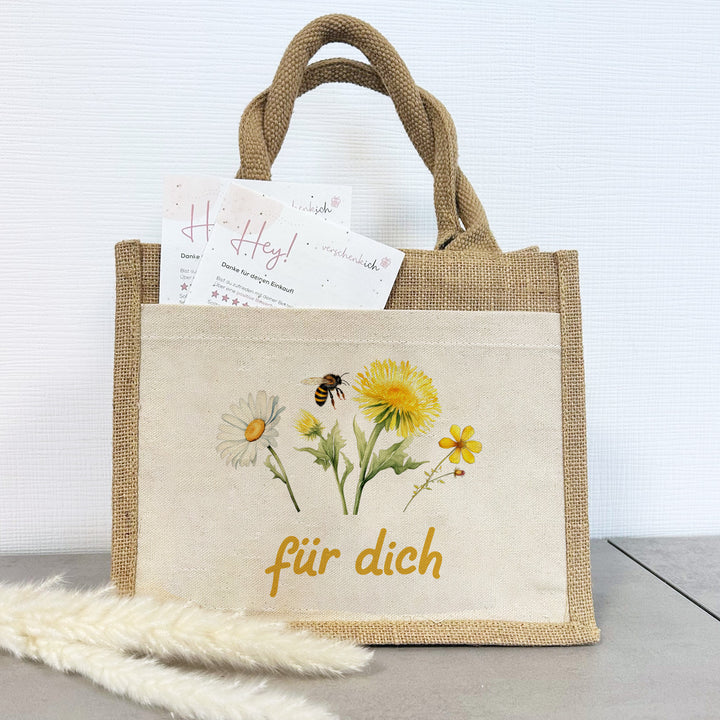 Geschenktasche Jute Pocket | Wild Blumen 1 | für dich | von Herzen | Danke | Geburtstagsgeschenk Freundin | besondere Geschenkverpackung - verschenkich.de