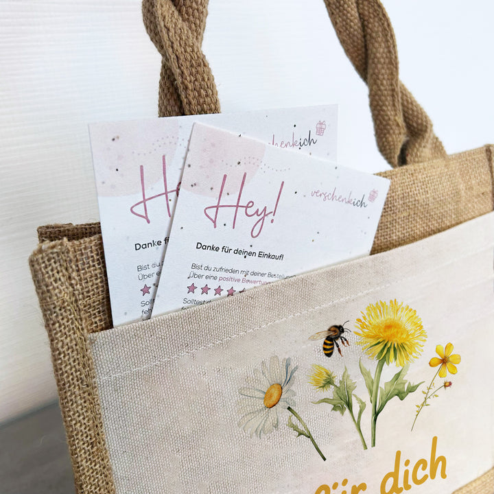Geschenktasche Jute Pocket | Wild Blumen 1 | für dich | von Herzen | Danke | Geburtstagsgeschenk Freundin | besondere Geschenkverpackung - verschenkich.de