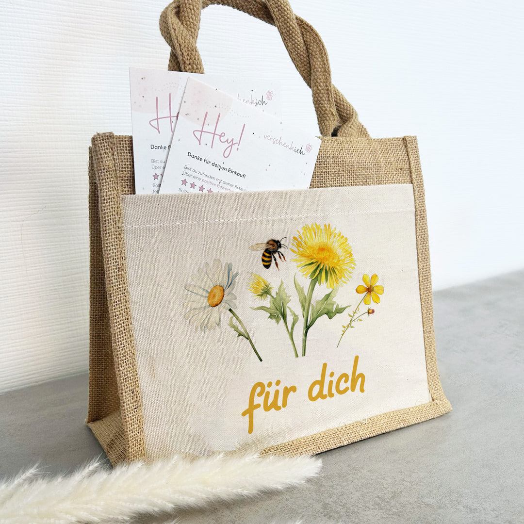 Geschenktasche Jute Pocket | Wild Blumen 1 | für dich | von Herzen | Danke | Geburtstagsgeschenk Freundin | besondere Geschenkverpackung - verschenkich.de