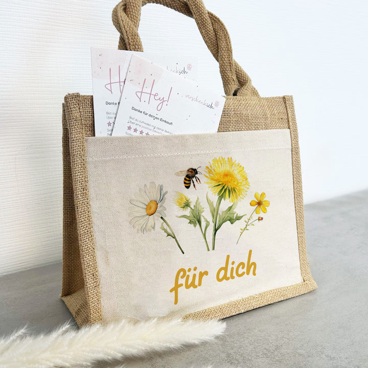 Geschenktasche Jute Pocket | Wild Blumen 1 | für dich | von Herzen | Danke | Geburtstagsgeschenk Freundin | besondere Geschenkverpackung - verschenkich.de