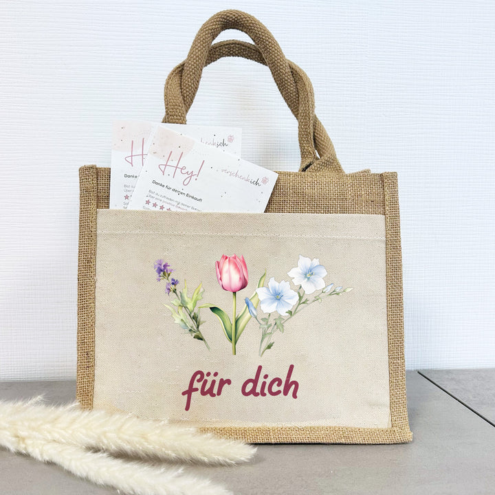 Geschenktasche Jute Pocket | Wild Blumen 2 | für dich | von Herzen | Danke | Geburtstagsgeschenk Freundin | besondere Geschenkverpackung - verschenkich.de