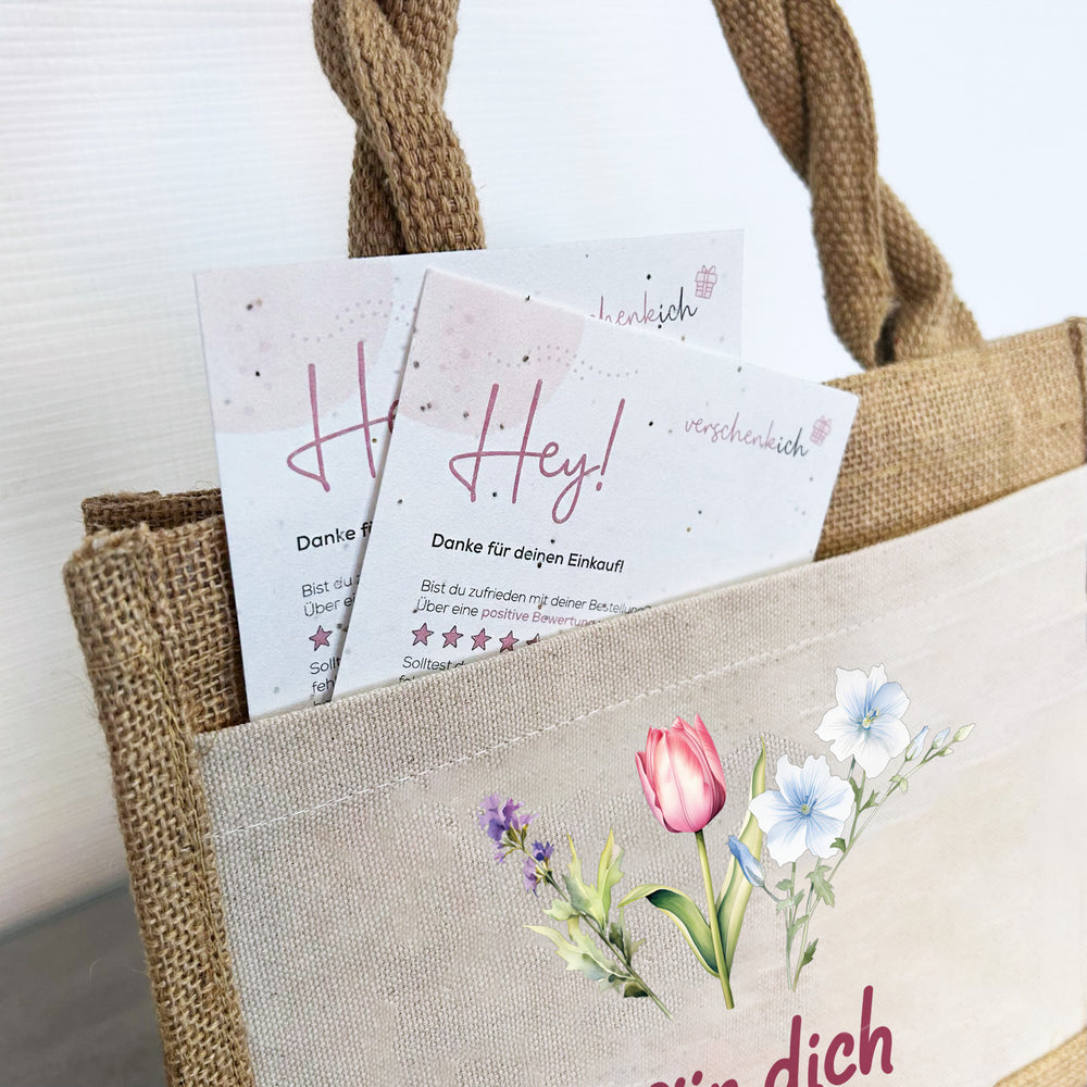 Geschenktasche Jute Pocket | Wild Blumen 2 | für dich | von Herzen | Danke | Geburtstagsgeschenk Freundin | besondere Geschenkverpackung - verschenkich.de