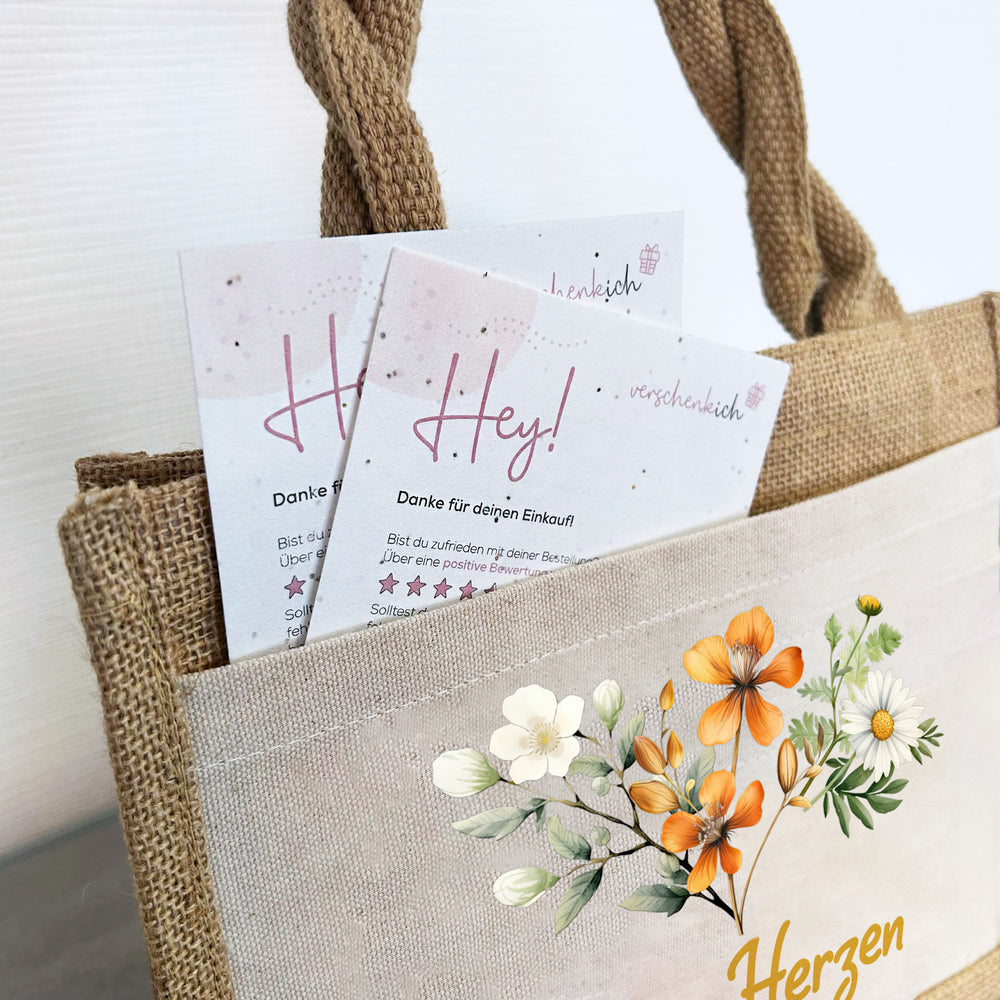 Geschenktasche Jute Pocket | Wild Blumen 3 | für dich | von Herzen | Danke | Geburtstagsgeschenk Freundin | besondere Geschenkverpackung - verschenkich.de