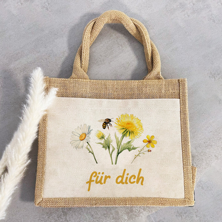 Geschenktasche Jute Pocket | Wild Blumen 3 | für dich | von Herzen | Danke | Geburtstagsgeschenk Freundin | besondere Geschenkverpackung - verschenkich.de