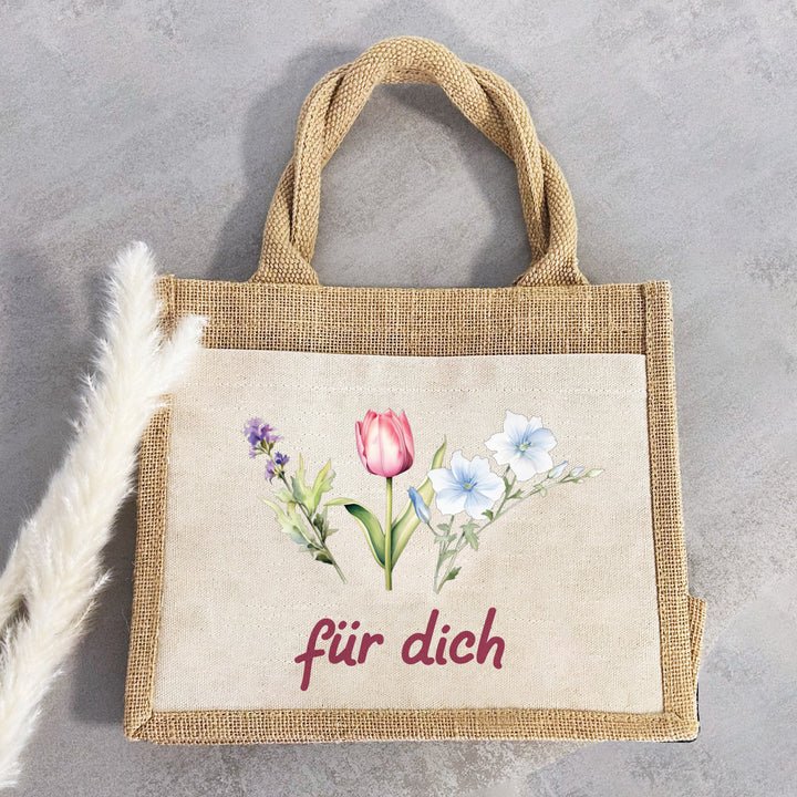 Geschenktasche Jute Pocket | Wild Blumen 3 | für dich | von Herzen | Danke | Geburtstagsgeschenk Freundin | besondere Geschenkverpackung - verschenkich.de