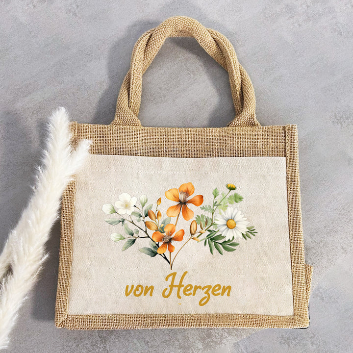 Geschenktasche Jute Pocket | Wild Blumen 3 | für dich | von Herzen | Danke | Geburtstagsgeschenk Freundin | besondere Geschenkverpackung - verschenkich.de
