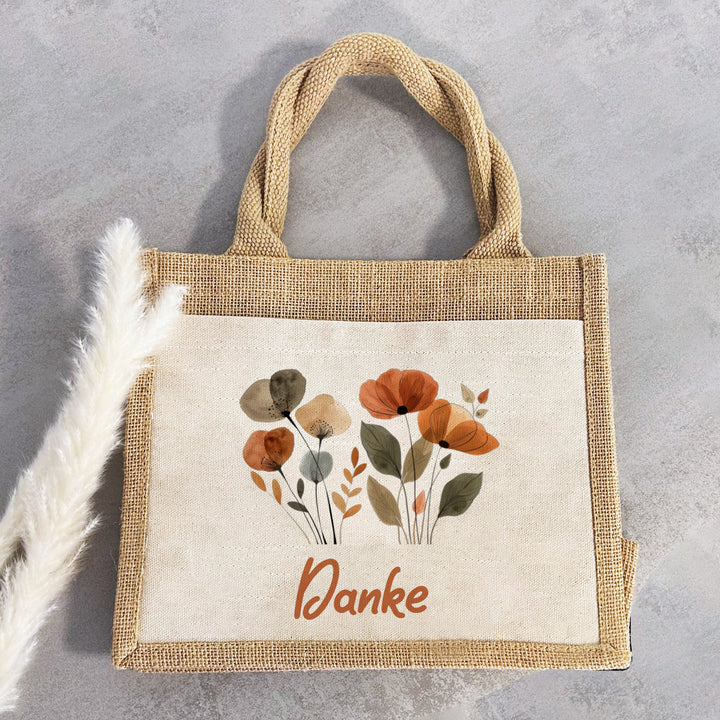 Geschenktasche Jute Pocket | Wild Blumen 3 | für dich | von Herzen | Danke | Geburtstagsgeschenk Freundin | besondere Geschenkverpackung - verschenkich.de
