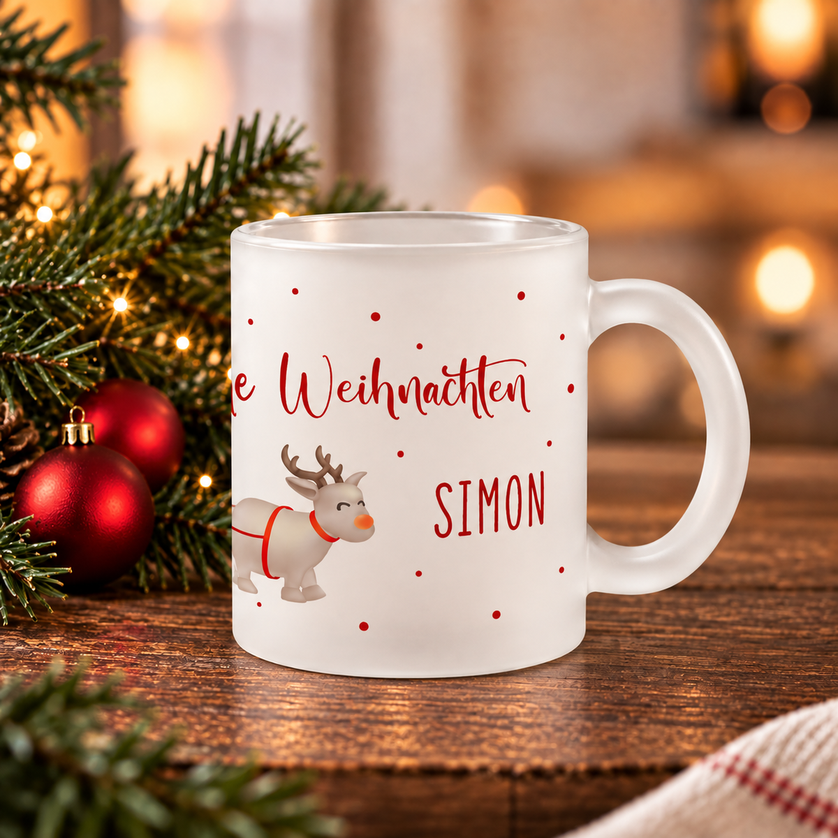 Glastasse mit Namen | Weihnachtsmann