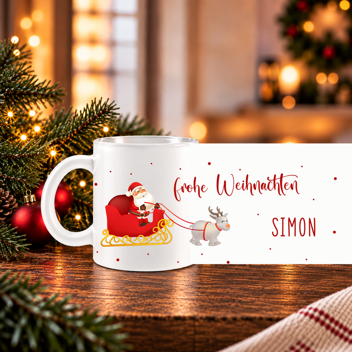Glastasse mit Namen | Weihnachtsmann