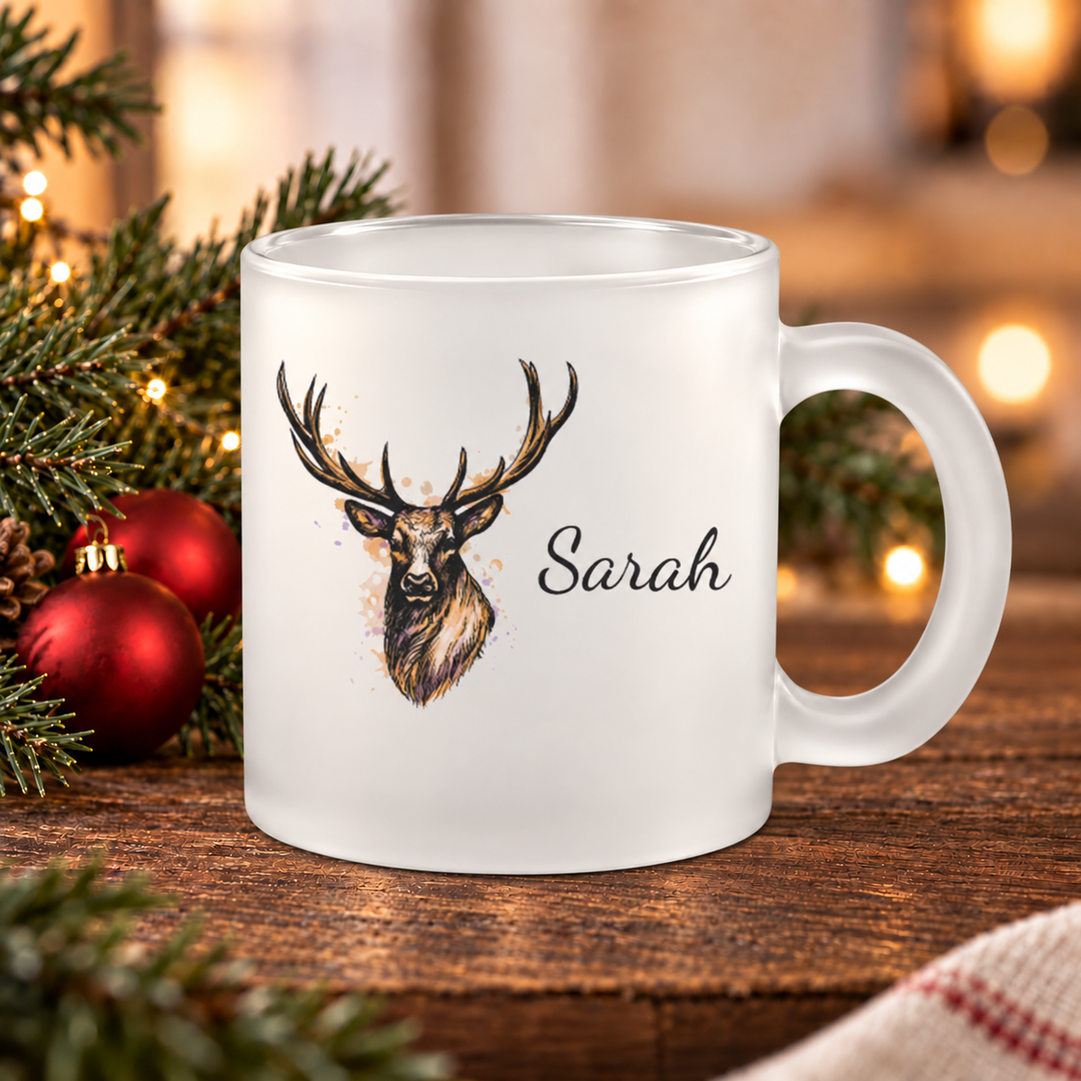 Glastasse mit Namen | Winter Hirsch