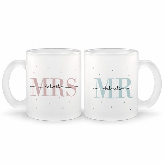 Glas Tassen-Set mit Namen + Datum | Mrs + Mr