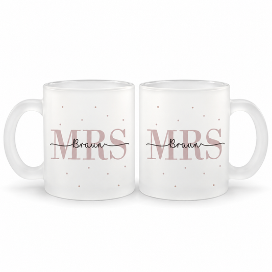 Glas Tassen-Set mit Namen + Datum | Mrs + Mrs