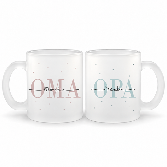Glas Tassen-Set mit Namen + Enkel Geburtsjahr | Oma + Opa