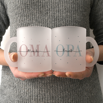 Glas Tassen-Set mit Namen + Enkel Geburtsjahr | Oma + Opa