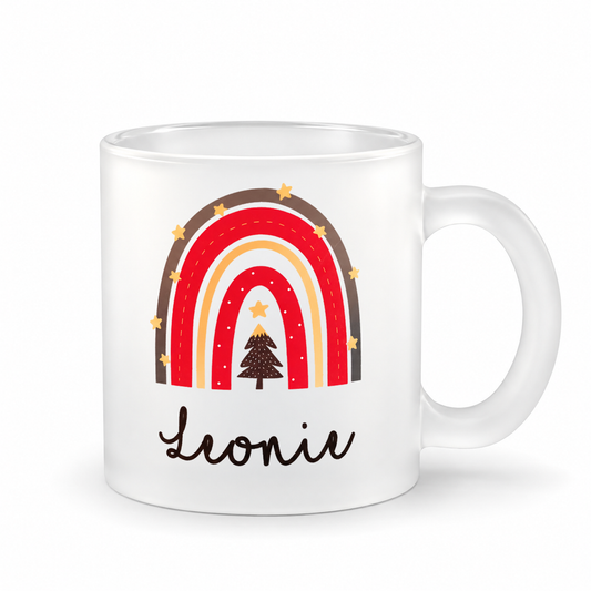 Glastasse mit Namen | Weihnachts- Regenbogen