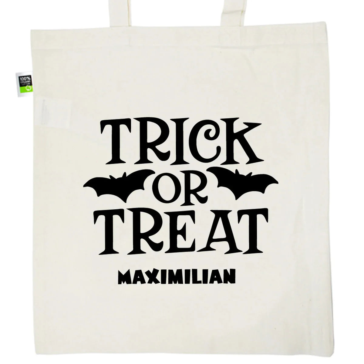 Halloween Stofftasche Stoffbeutel mit eigenen Namen für Süßigkeiten - Motiv: Trick or Treat - verschenkich.de