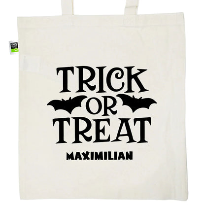Halloween Stofftasche Stoffbeutel mit eigenen Namen für Süßigkeiten - Motiv: Trick or Treat - verschenkich.de