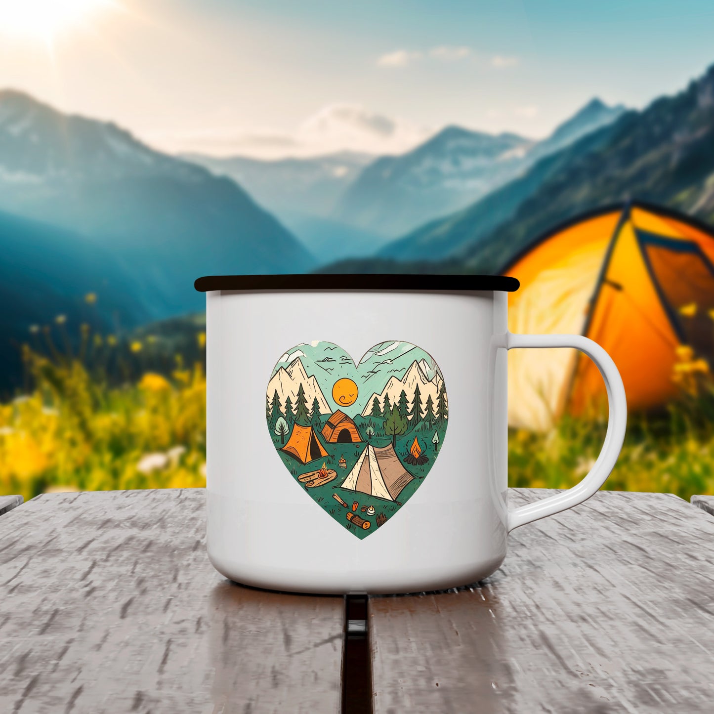 Emaille Tasse | Camping Herz