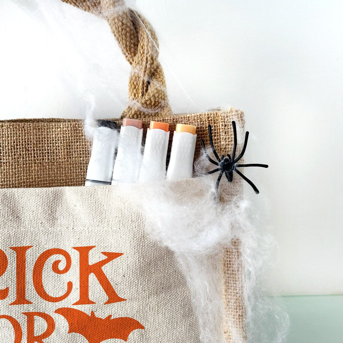 Jute Pocket Tasche mit Name | Trick or Treat orange