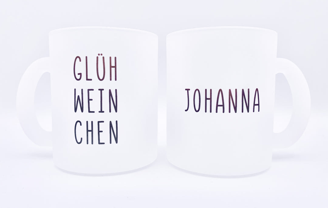 Personalisierte Glastasse | mit Wunschnamen | Glühweinchen - Schwarz | Geschenk für Weihnachten und Adventszeit
