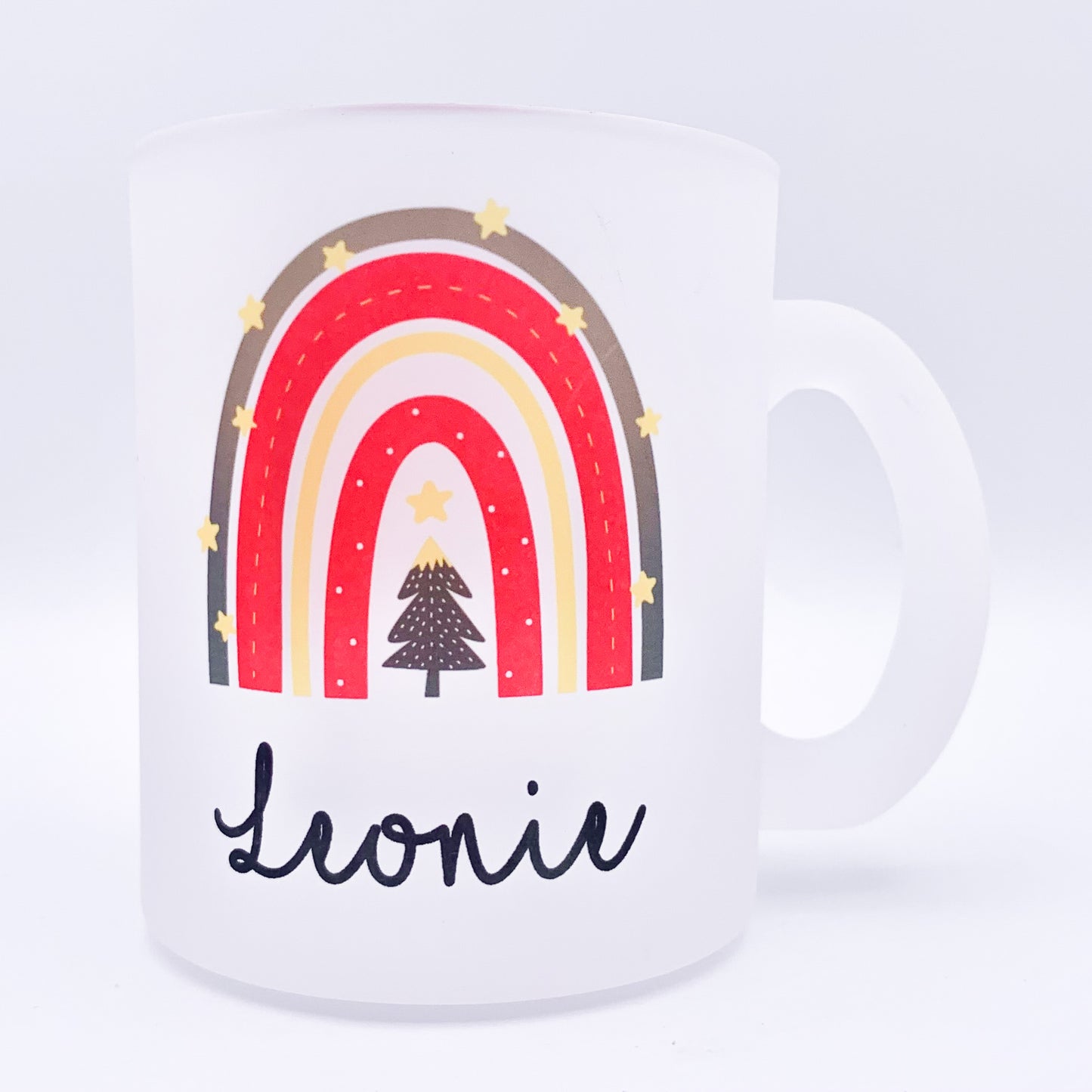 Glastasse mit Namen | Weihnachts- Regenbogen