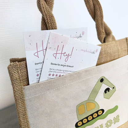 Jute Pocket Tasche mit Namen | Bagger grün - verschenkich.de