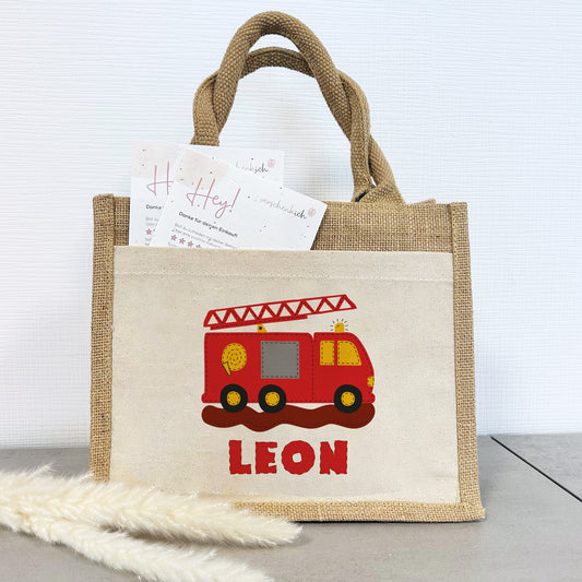 Jute Pocket Tasche mit Namen | Feuerwehr - verschenkich.de
