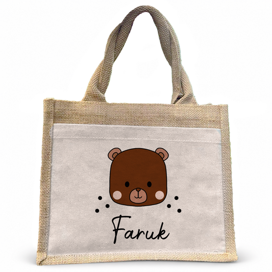 Jute Pocket Tasche mit Namen | Bär