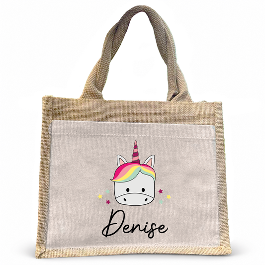 Jute Pocket Tasche mit Namen | Einhorn