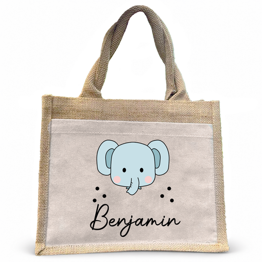 Jute Pocket Tasche mit Namen | Elefant