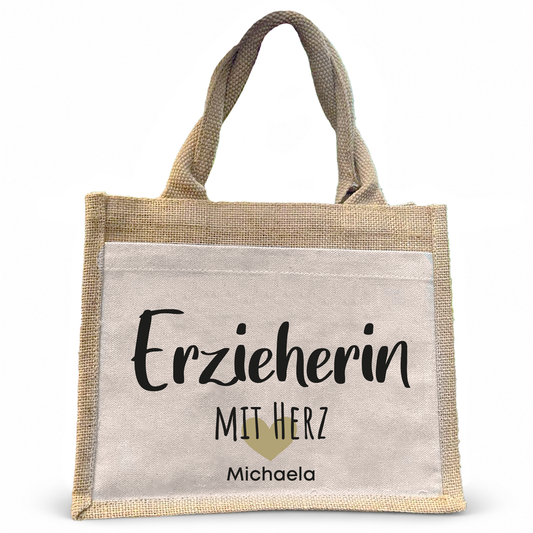 Jute Pocket Tasche | Erzieherin mit Herz