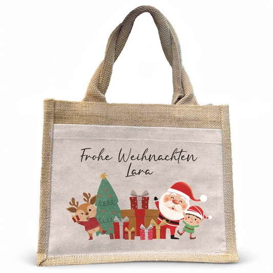 Jute Pocket Tasche mit Namen | Frohe Weihnachten