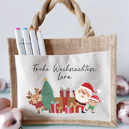 Jute Pocket Tasche mit Namen | Frohe Weihnachten