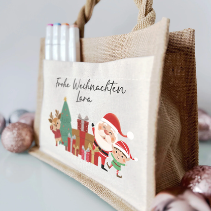 Jute Pocket Tasche mit Namen | Frohe Weihnachten