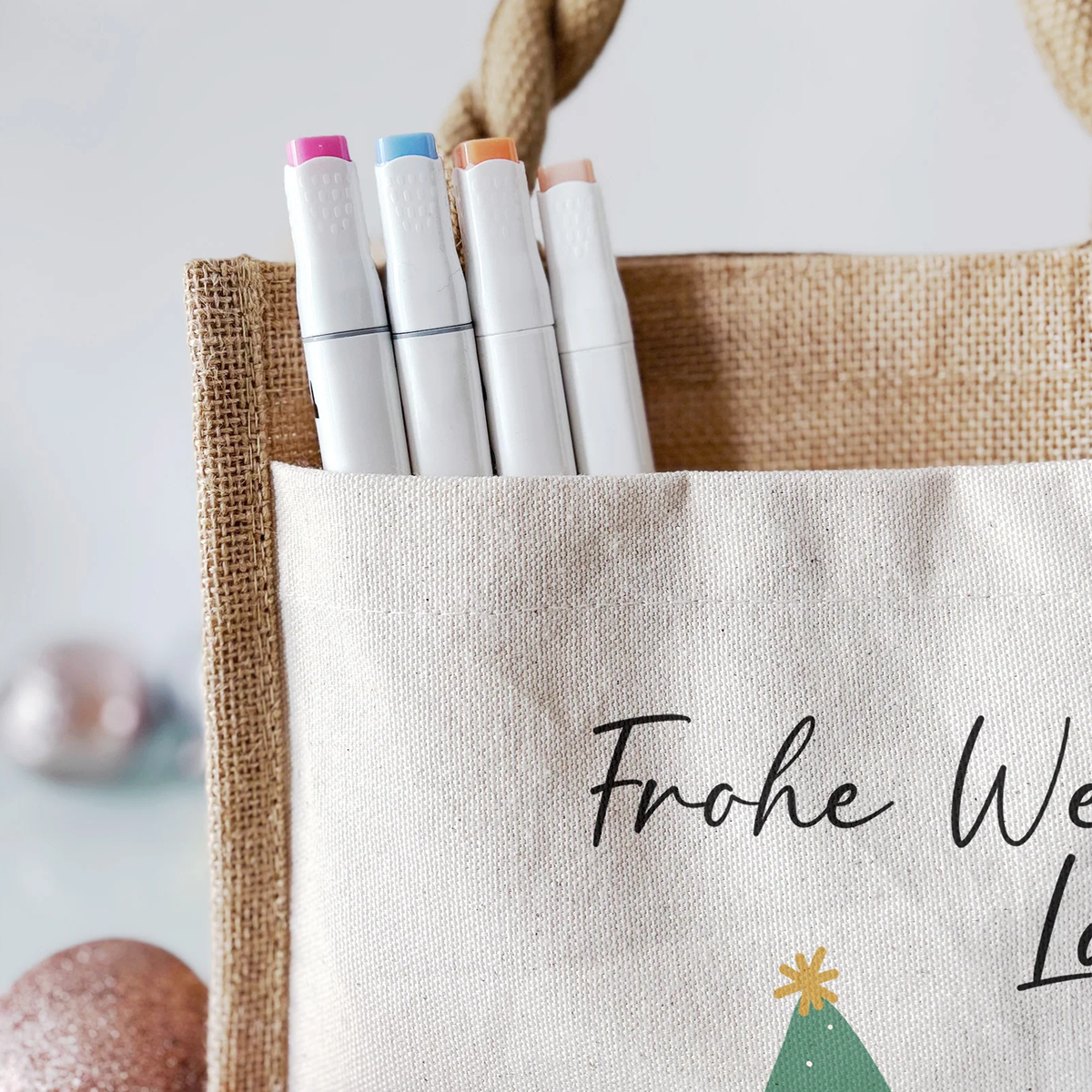 Jute Pocket Tasche mit Namen | Frohe Weihnachten