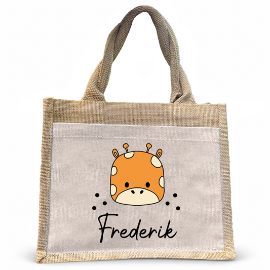 Jute Pocket Tasche mit Namen | Giraffe