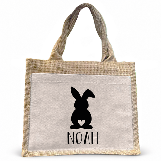Jute Pocket Tasche mit Namen | Hase schwarz