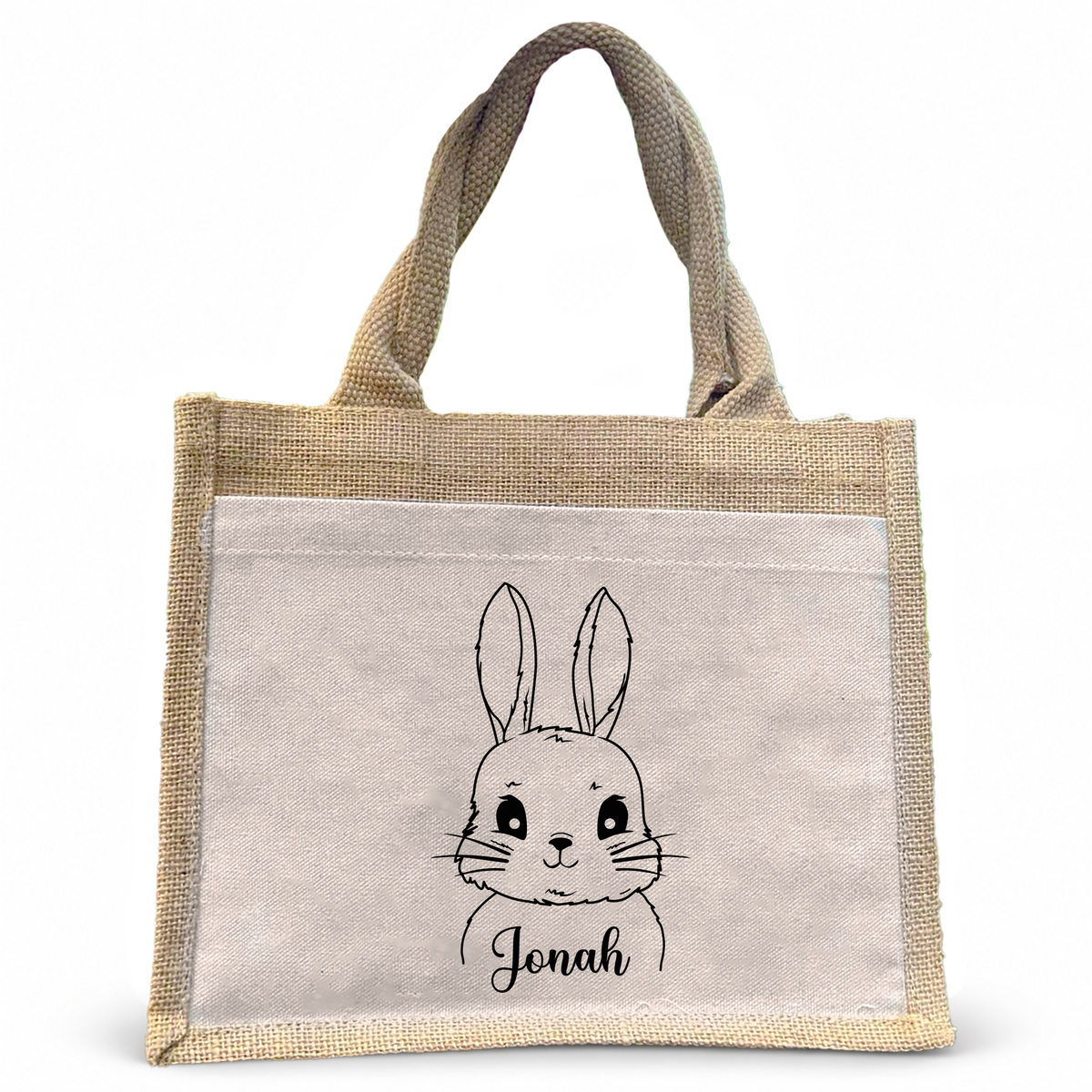 Jute Pocket Tasche mit Namen | Hasen Junge