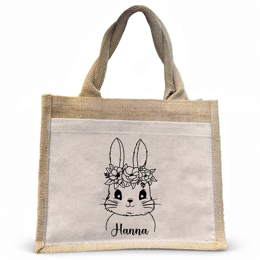 Jute Pocket Tasche mit Namen | Hasen Mädchen