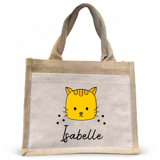 Jute Pocket Tasche mit Namen | Katze