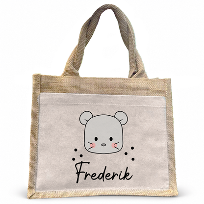 Jute Pocket Tasche mit Namen | Maus