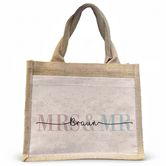 Jute Pocket Tasche mit Namen | Mrs + Mr