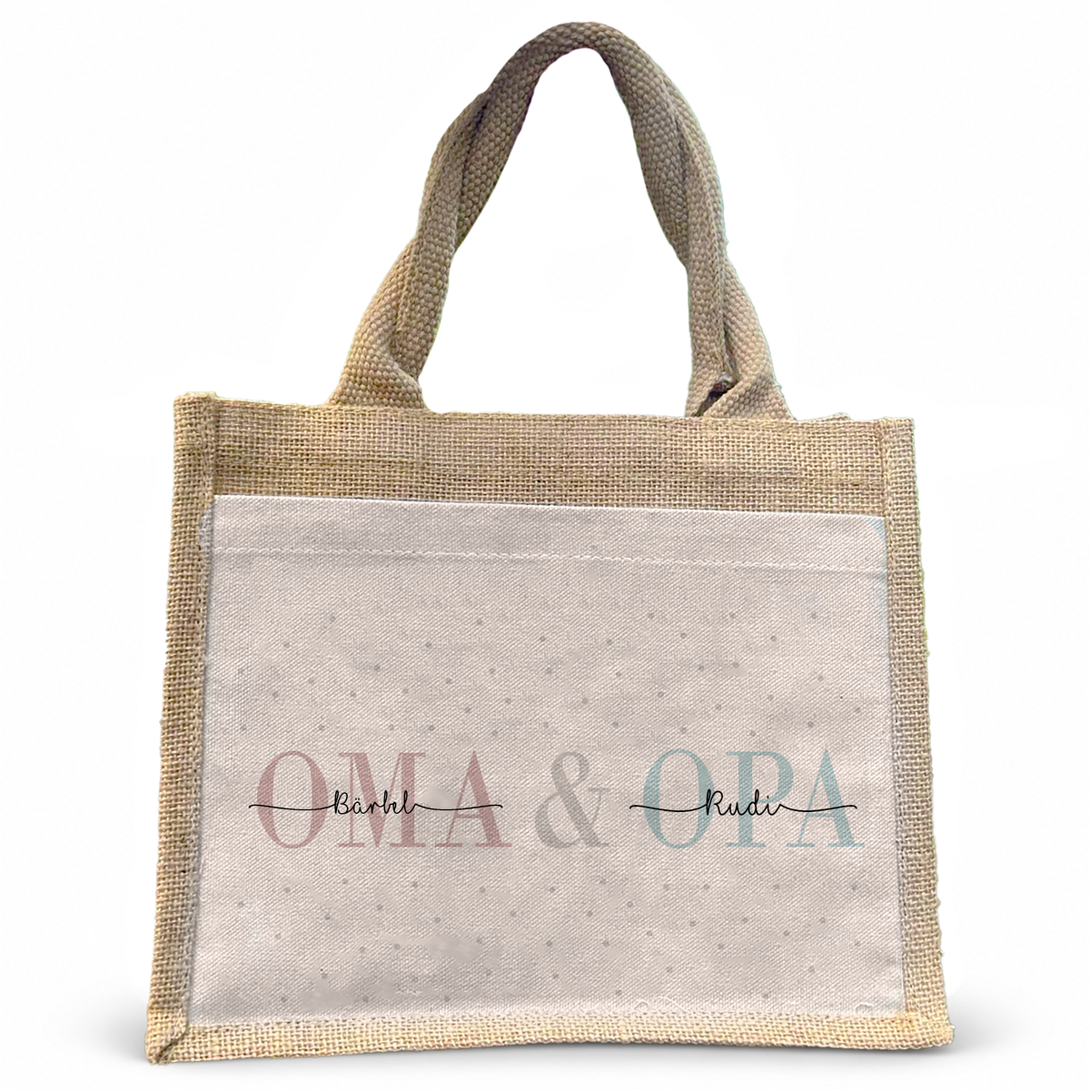 Jute Pocket Tasche mit Namen | Oma + Opa