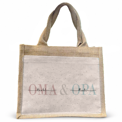 Jute Pocket Tasche mit Namen | Oma + Opa