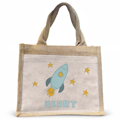 Jute Pocket Tasche mit Namen | Rakete
